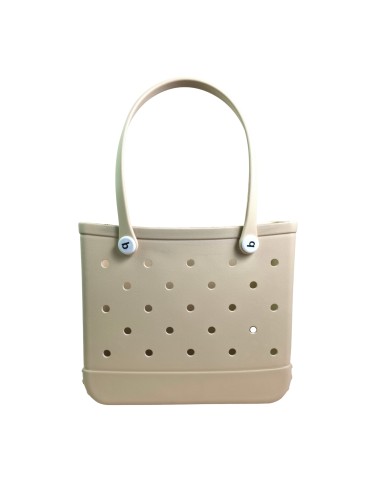 Madosh EVA Beach Tote Bag for Women - Waterproof Rubber Open Top Pool Bag - Washable Sandproof Large Travel Basket - Durable Gym, Shower & Boat Utility Handbag (13.5" x 12")(Cream)